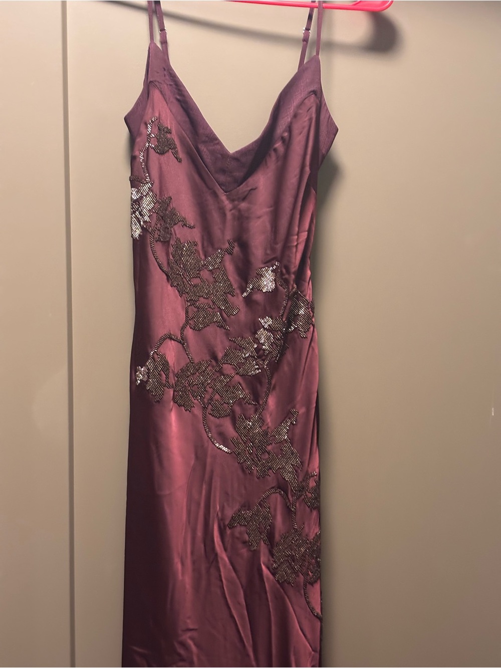House of CB Anastelle plum hand beaded embellished satin Maxi Dress - Picture 4 of 8